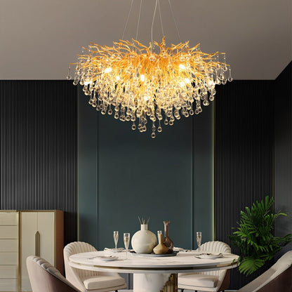 Modern Luxury Gold Tree Branch Teardrop Waterfall Chandelier Lights - Flare Shack