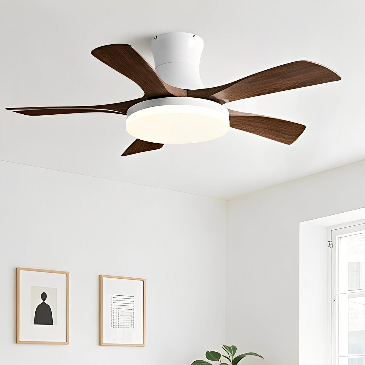 Modern Minimalist 5 - Blades DC Motor Reverse Full - Spectrum LED Ceiling Fan Light - Flare Shack