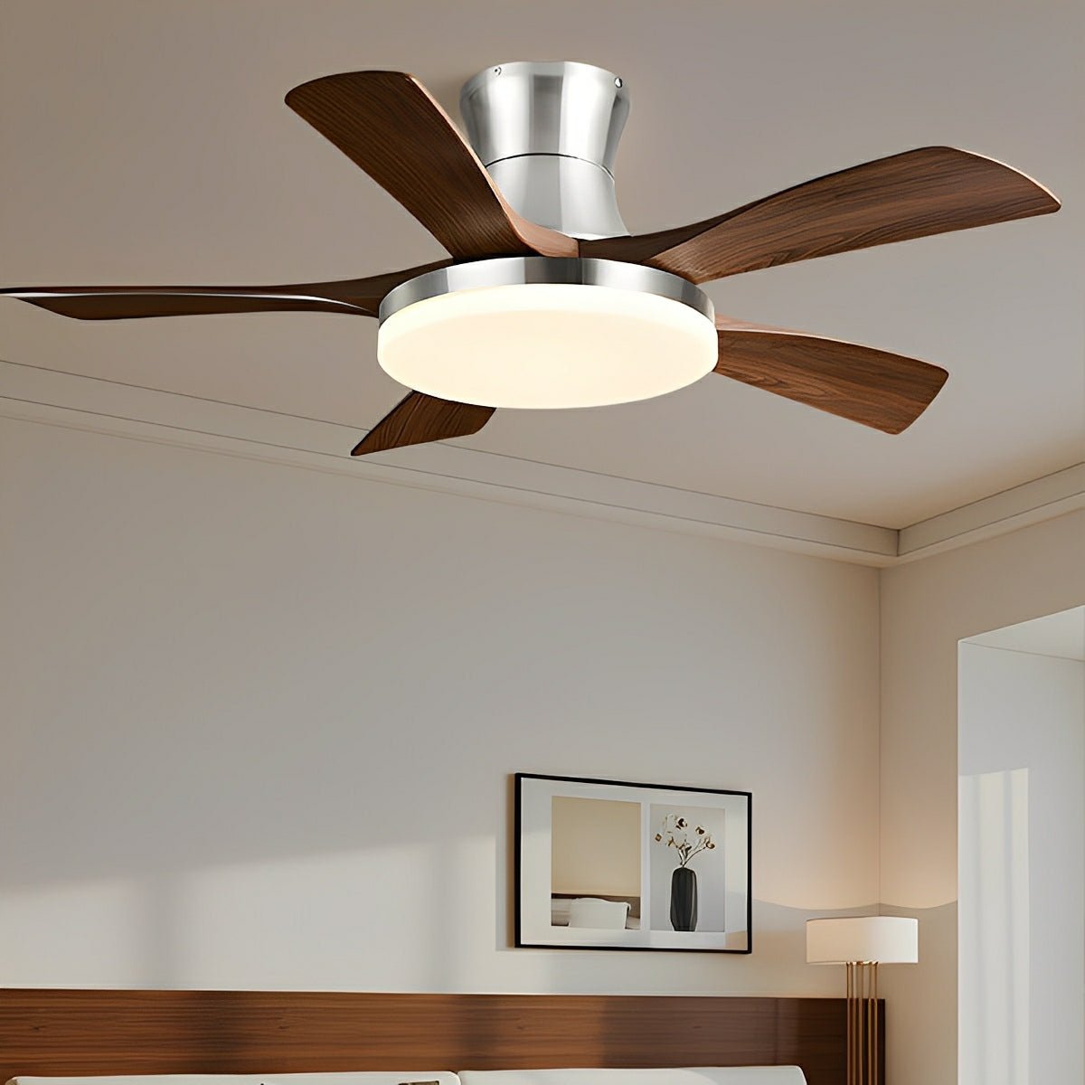 Modern Minimalist 5 - Blades DC Motor Reverse Full - Spectrum LED Ceiling Fan Light - Flare Shack
