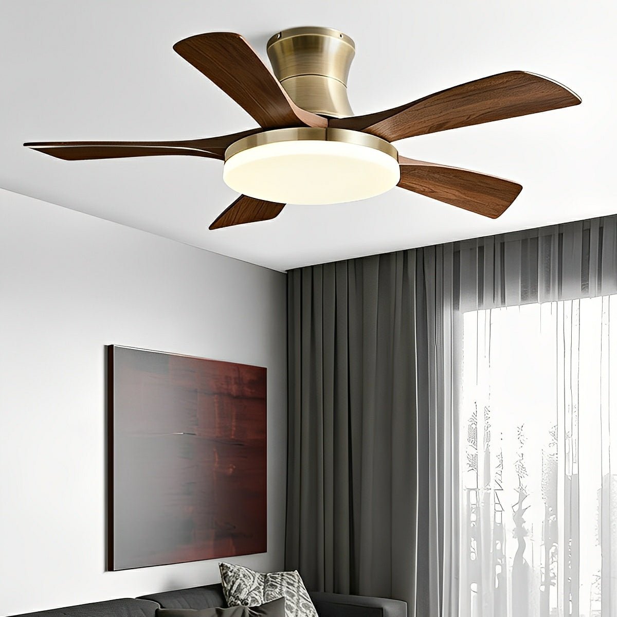 Modern Minimalist 5 - Blades DC Motor Reverse Full - Spectrum LED Ceiling Fan Light - Flare Shack