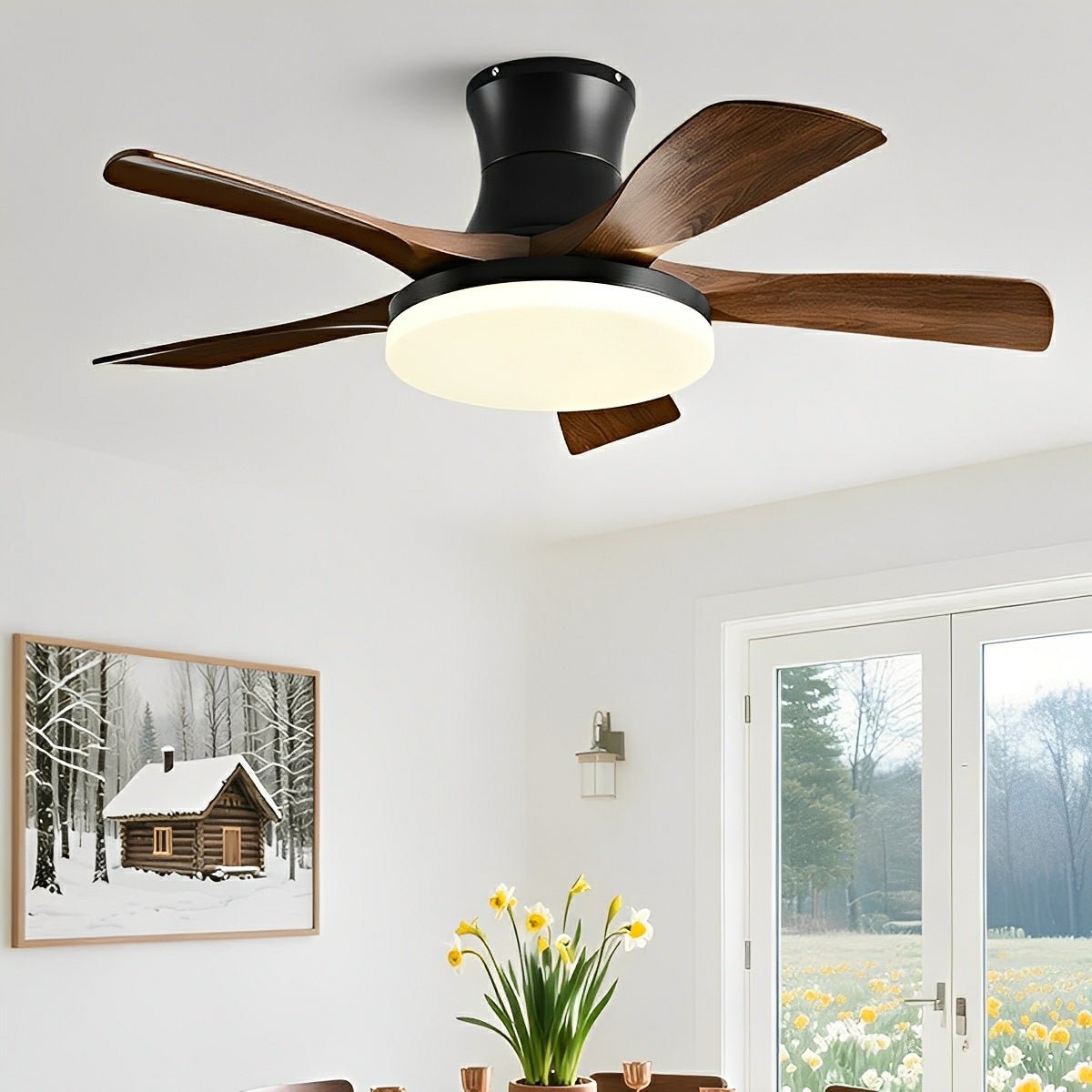 Modern Minimalist 5 - Blades DC Motor Reverse Full - Spectrum LED Ceiling Fan Light - Flare Shack