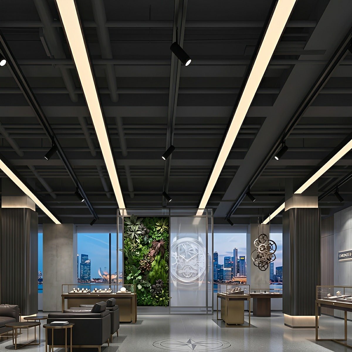 Modern Minimalist Black LED Recessed Hanging Linear Light - Flare Shack