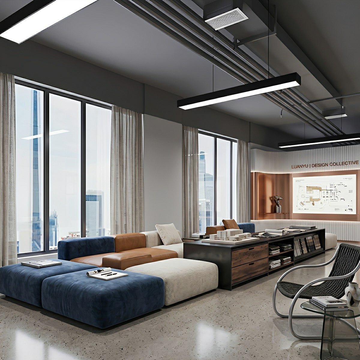 Modern Minimalist Black LED Recessed Hanging Linear Light - Flare Shack