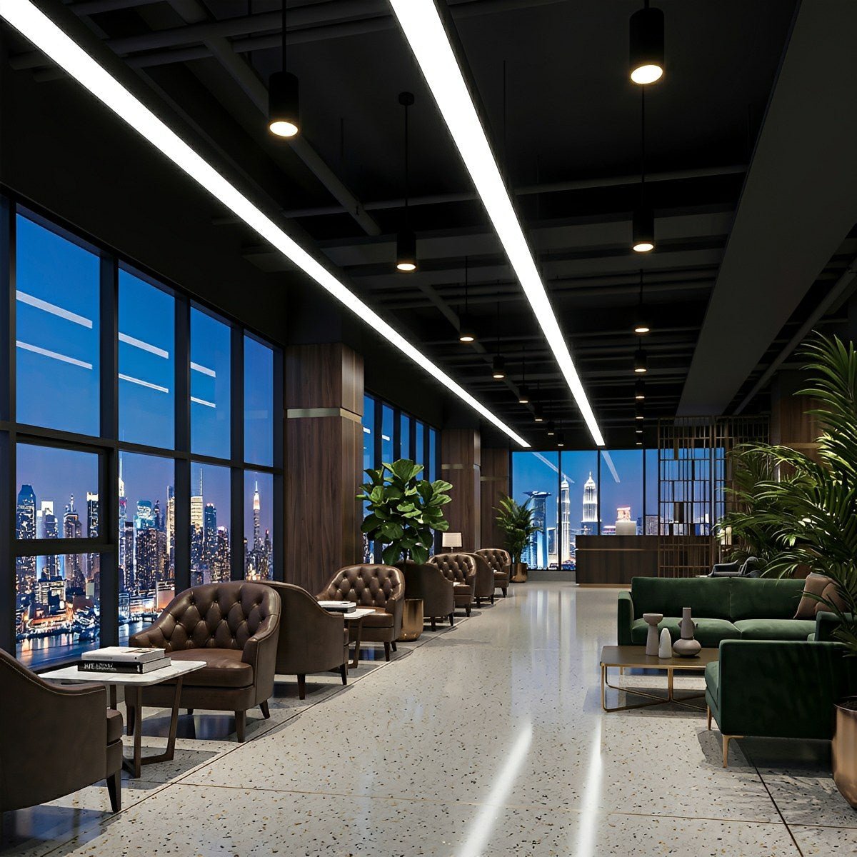 Minimalist Black LED Recessed Office Hanging Suspended Linear Light