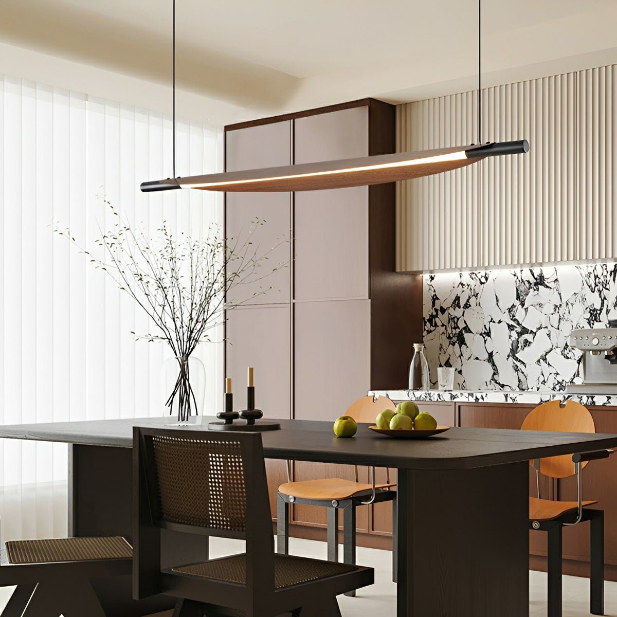 Modern Minimalist Black Walnut Leaf-Shape LED Pendant Lights