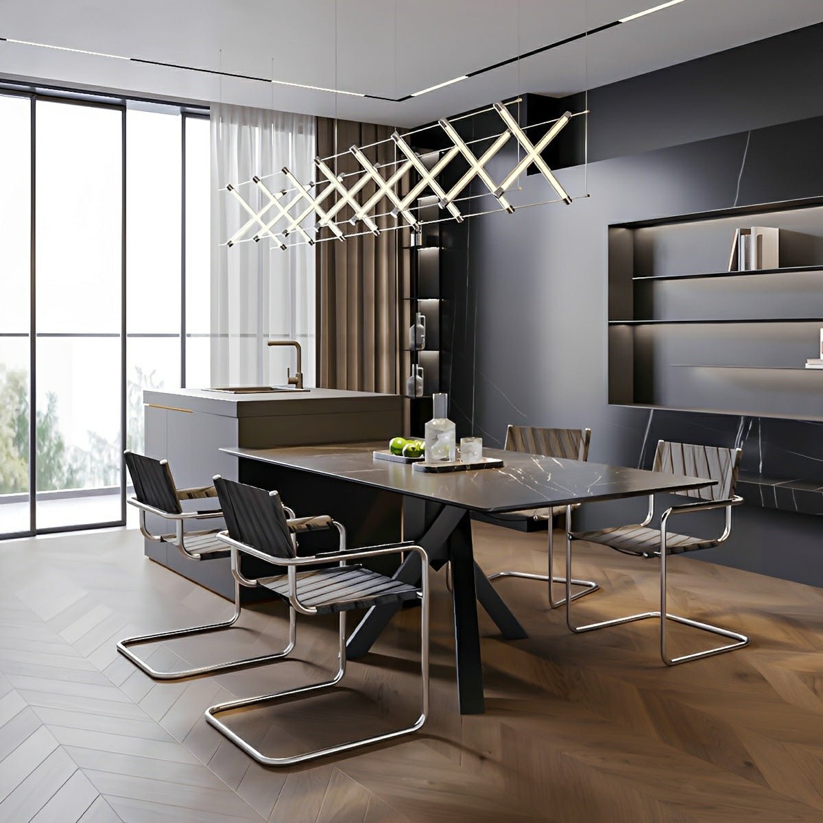 Modern Minimalist Fishbone Light Combination Bar Chandelier