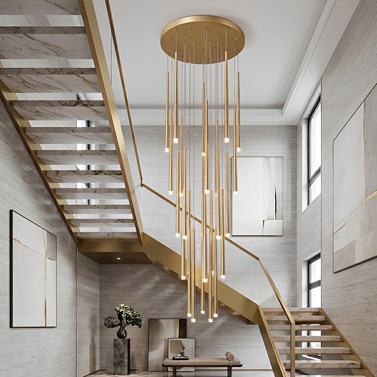 Modern Minimalist Multi - Drop Linear LED Stairs Pendant Lights - Flare Shack