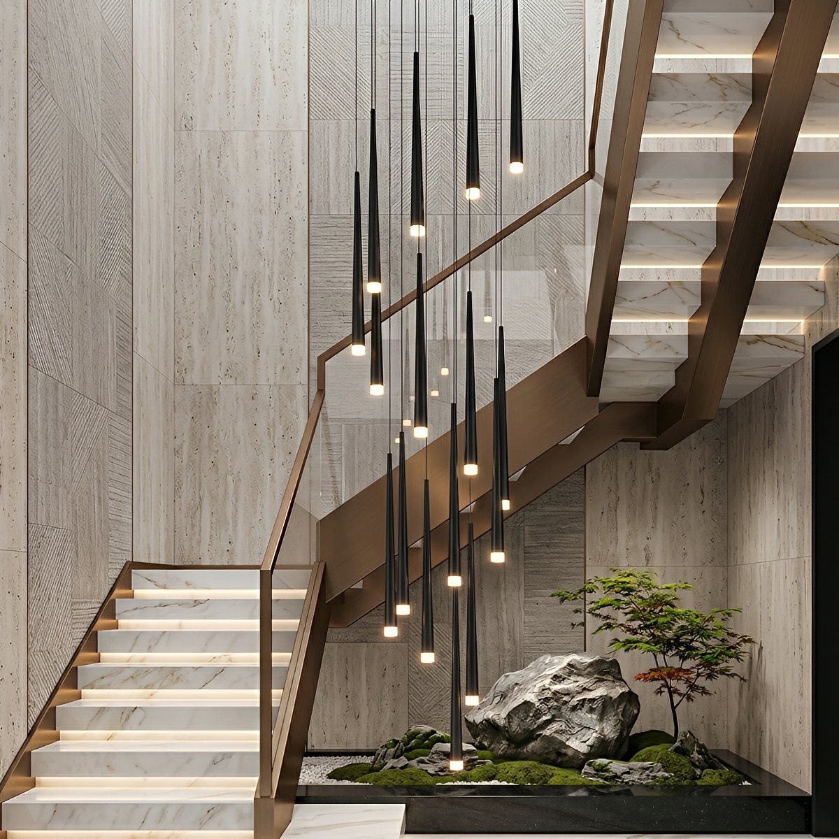 Modern Minimalist Multi - Drop Linear LED Stairs Pendant Lights - Flare Shack