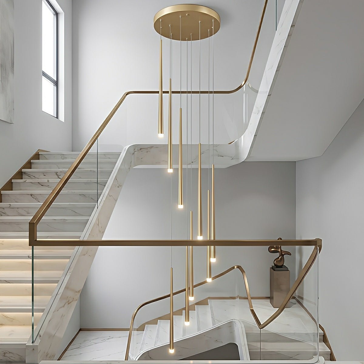 Modern Minimalist Multi - Drop Linear LED Stairs Pendant Lights - Flare Shack