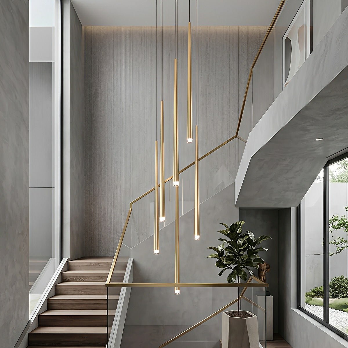 Modern Minimalist Multi - Drop Linear LED Stairs Pendant Lights - Flare Shack