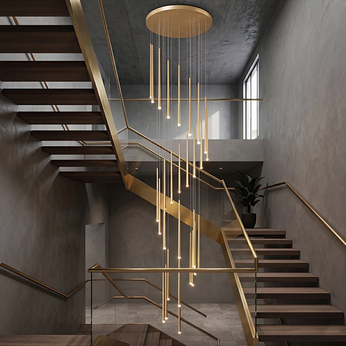 Modern Minimalist Multi-Drop Linear LED Stairs Chandelier