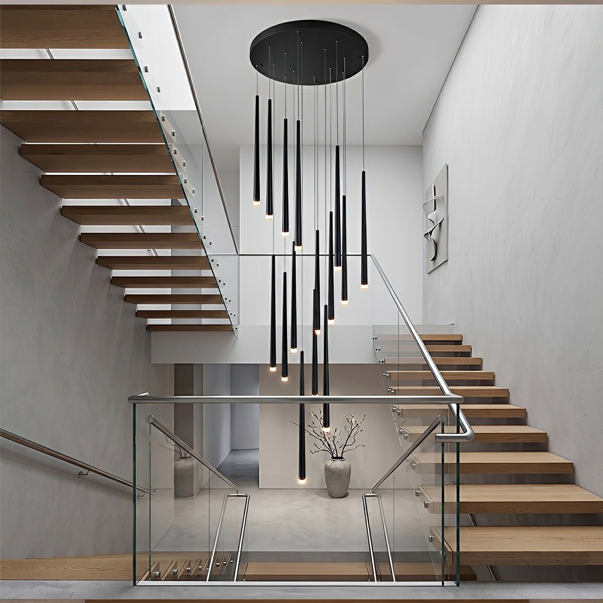 Modern Minimalist Multi-Drop Linear LED Stairs Chandelier