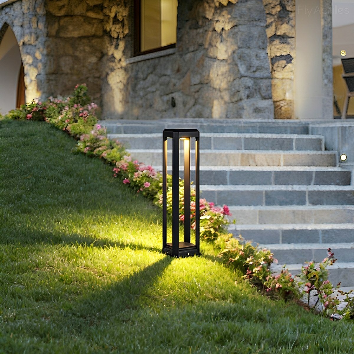 Modern Minimalist Rectangle Hollow Waterproof Black Pathway Post Light