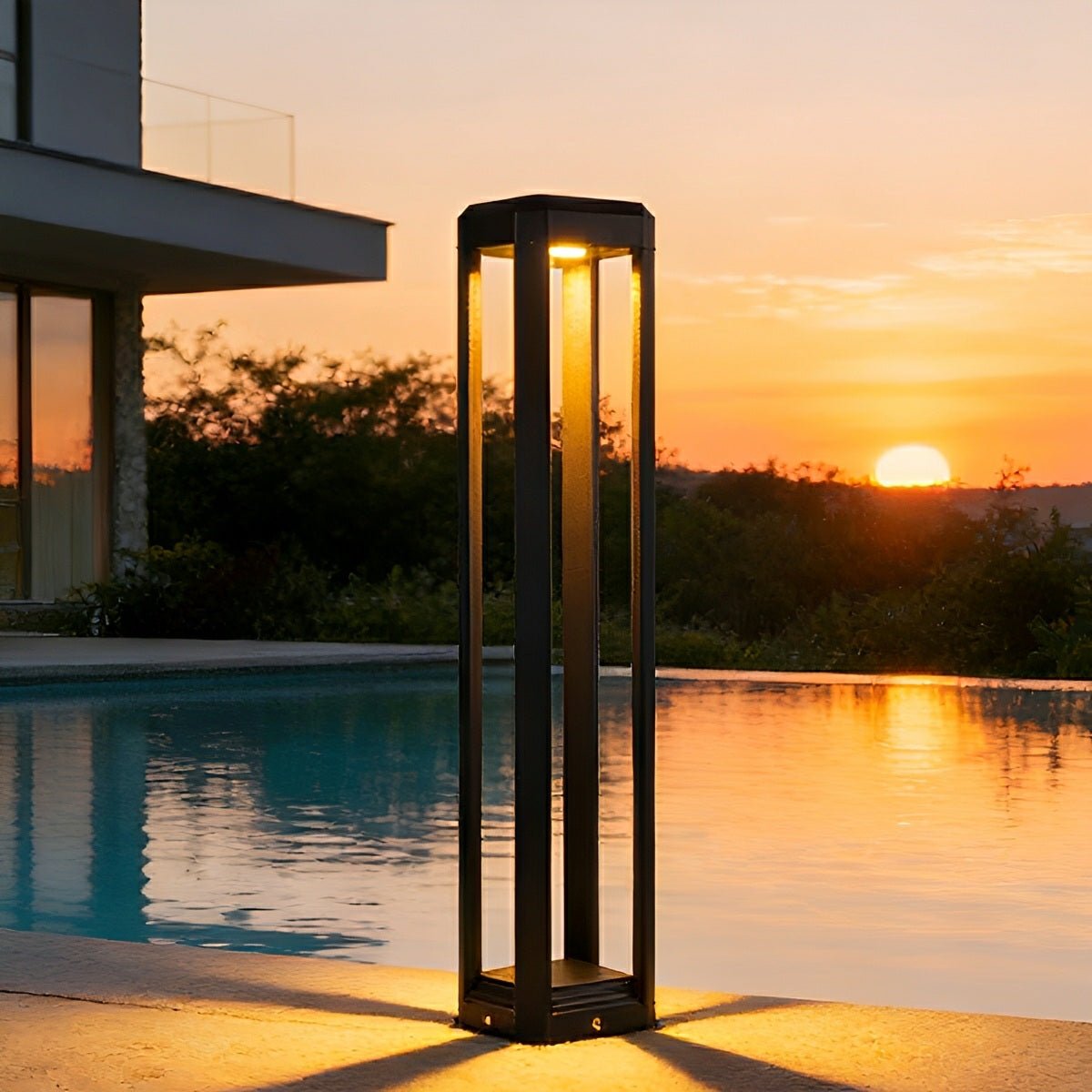 Modern Minimalist Rectangle Hollow Waterproof Black Pathway Post Light