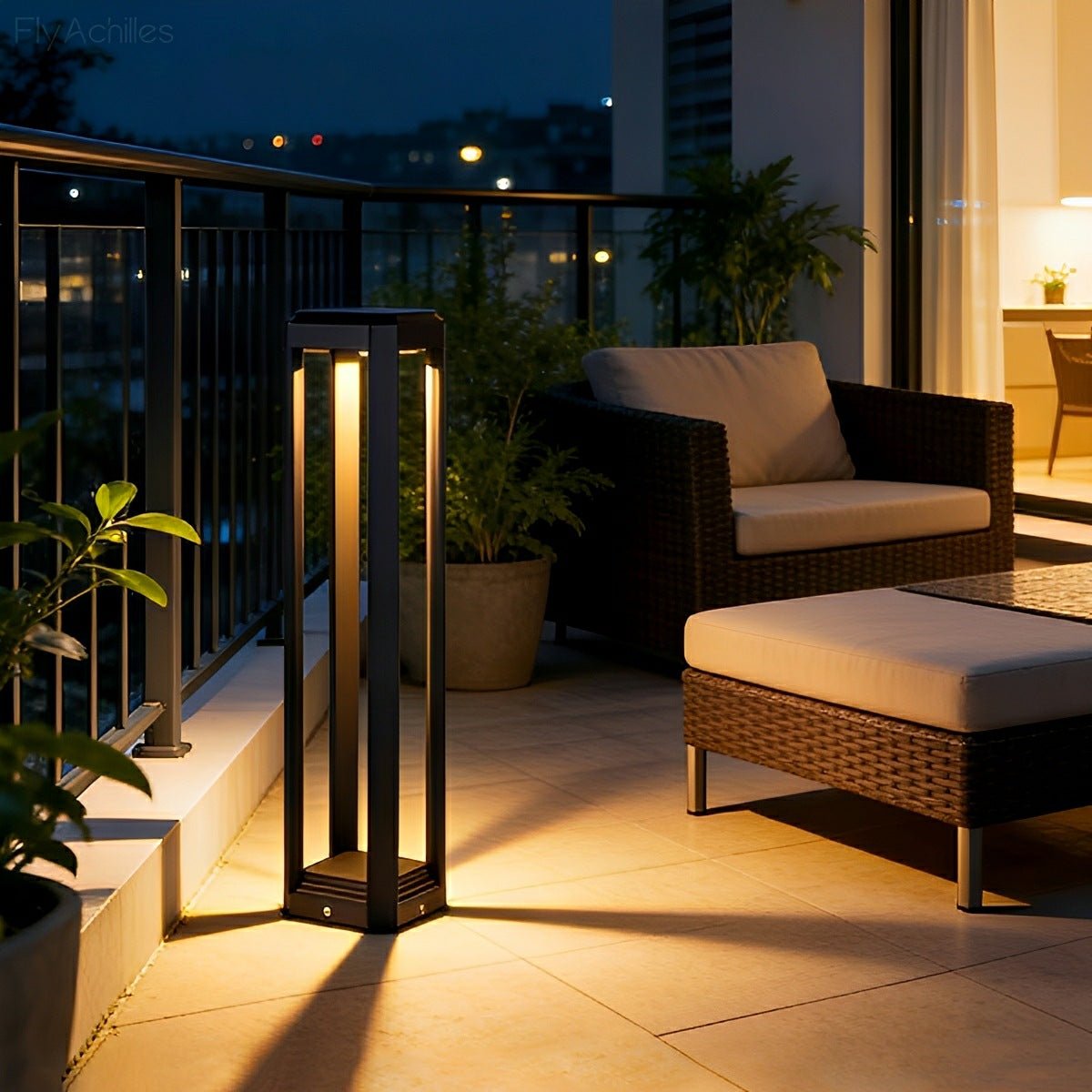 Modern Minimalist Rectangle Hollow Waterproof Black Pathway Post Light - Flare Shack