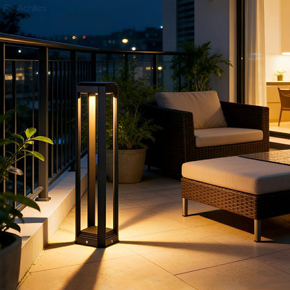 Modern Minimalist Rectangle Hollow Waterproof Black Pathway Post Light - Flare Shack
