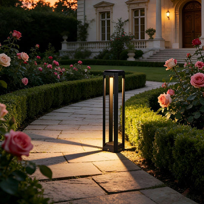 Modern Minimalist Rectangle Hollow Waterproof Black Pathway Post Light