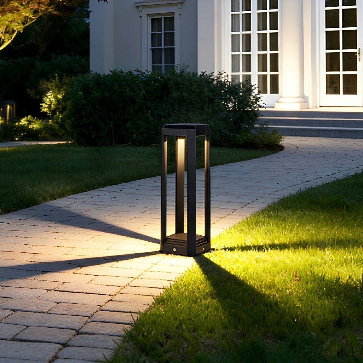 Modern Minimalist Rectangle Hollow Waterproof Black Pathway Post Light - Flare Shack