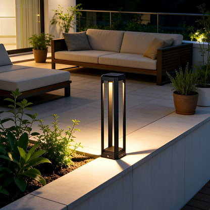 Modern Minimalist Rectangle Hollow Waterproof Black Pathway Post Light - Flare Shack