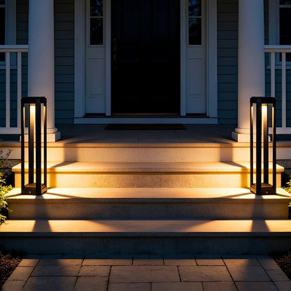Modern Minimalist Rectangle Hollow Waterproof Black Pathway Post Light