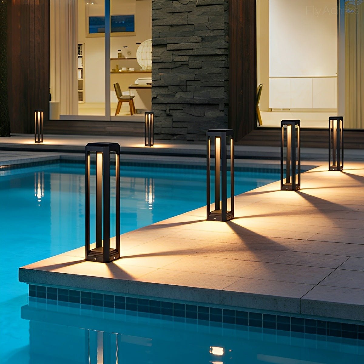 Modern Minimalist Rectangle Hollow Waterproof Black Pathway Post Light