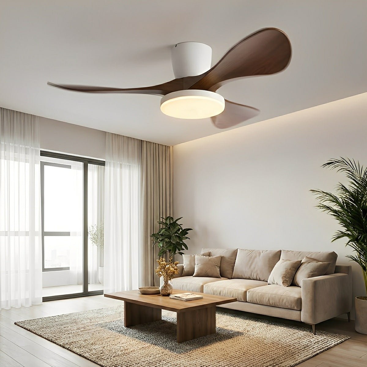 Modern Minimalist Sculptural DC Motor Reverse Ceiling Fan with Light