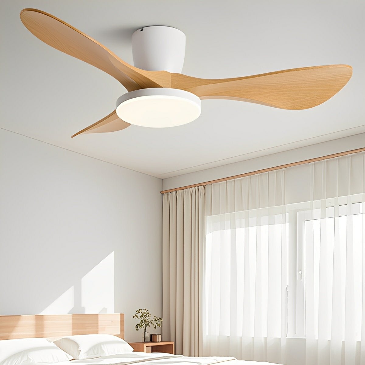 Modern Minimalist Sculptural DC Motor Reverse Ceiling Fan with Light - Flare Shack