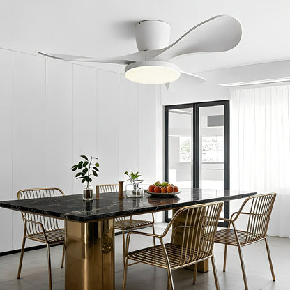 Modern Minimalist Sculptural DC Motor Reverse Ceiling Fan with Light - Flare Shack