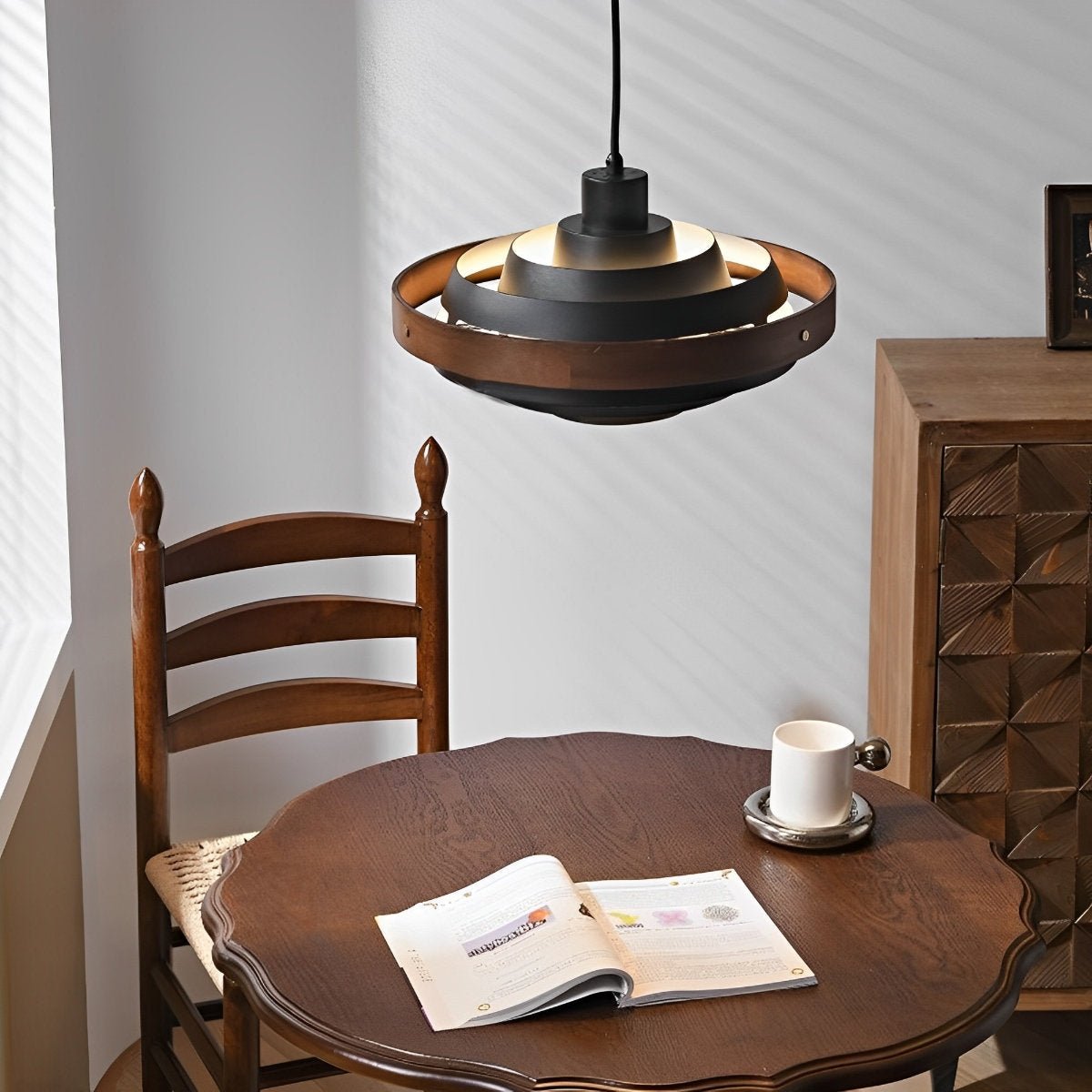 Dimmable Modern Japandi Shaded Drum Pendant Light