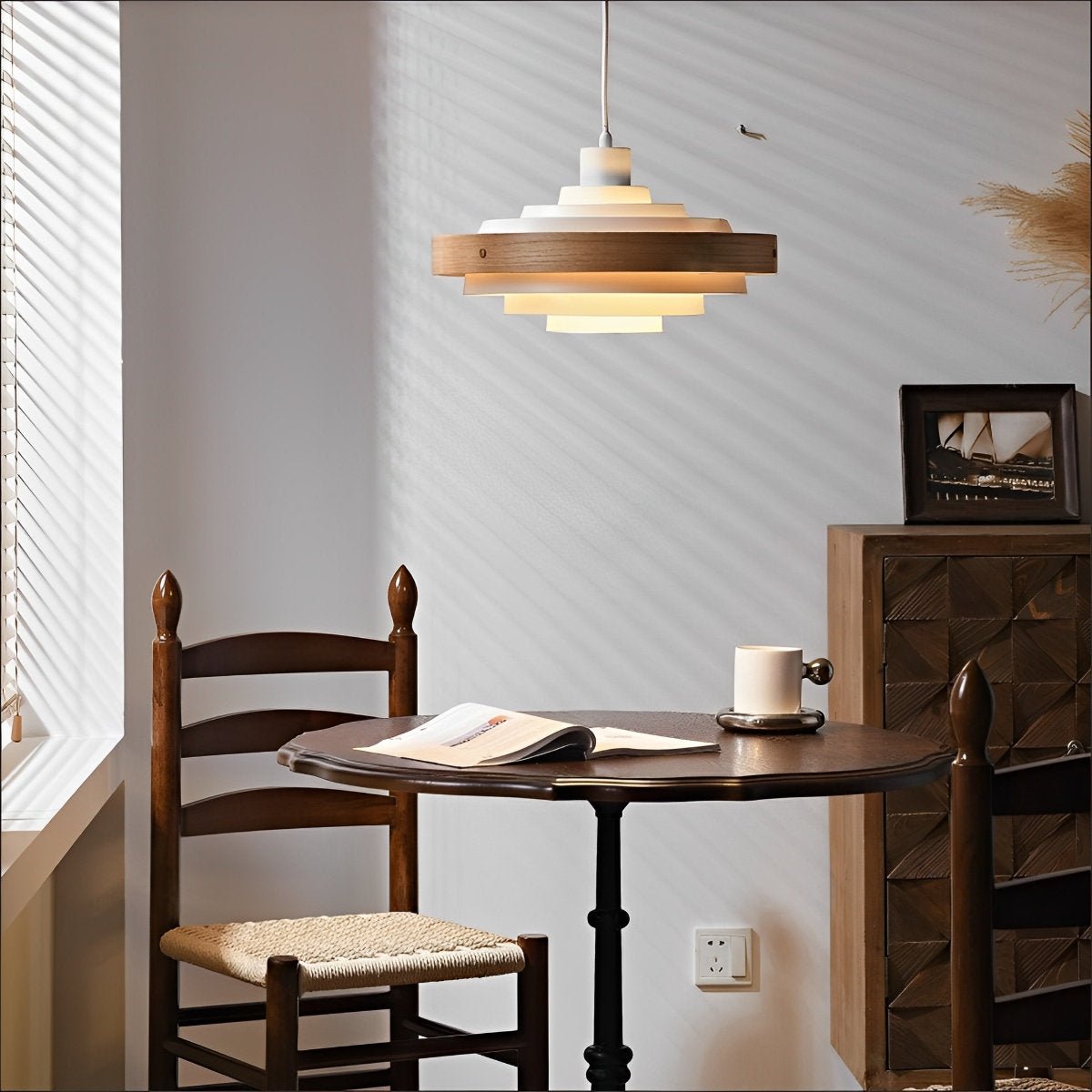 Dimmable Modern Japandi Shaded Drum Pendant Light