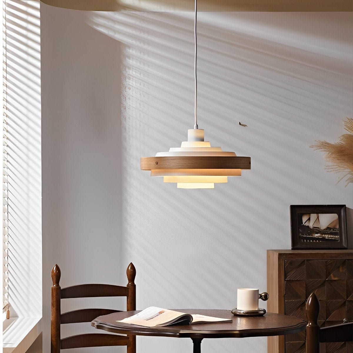 Dimmable Modern Japandi Shaded Drum Pendant Light