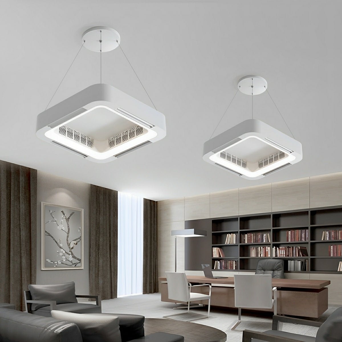 Modern Minimalist Square Mainless Lighting LED Indoor Pendant Fan Lights