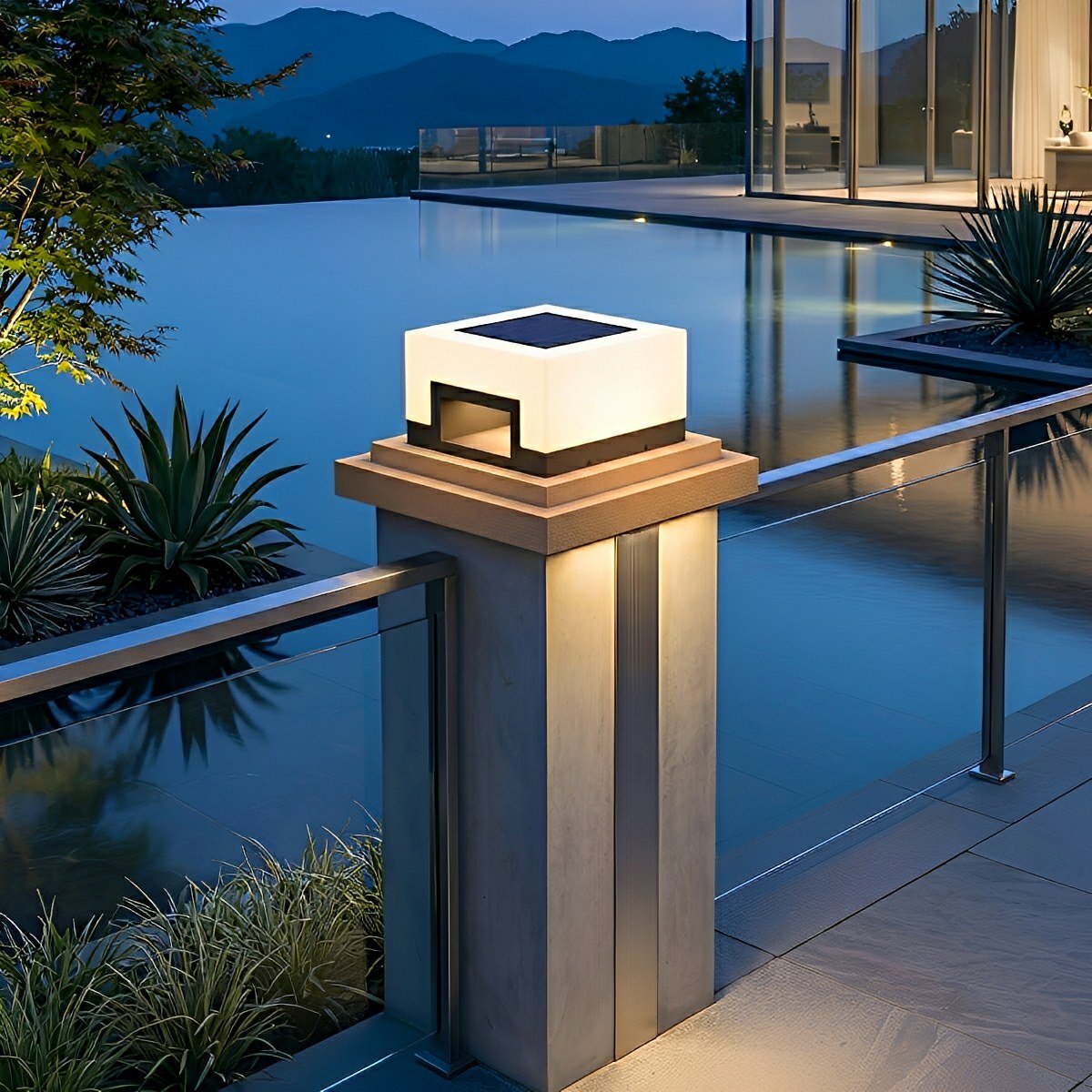 Modern Minimalist Waterproof White Square LED Fence Post Caps Lights