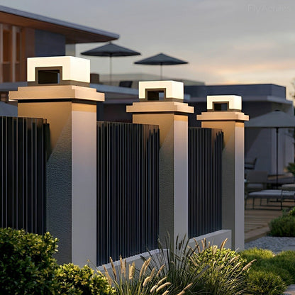 Modern Minimalist Waterproof White Square LED Fence Post Caps Lights - Flare Shack