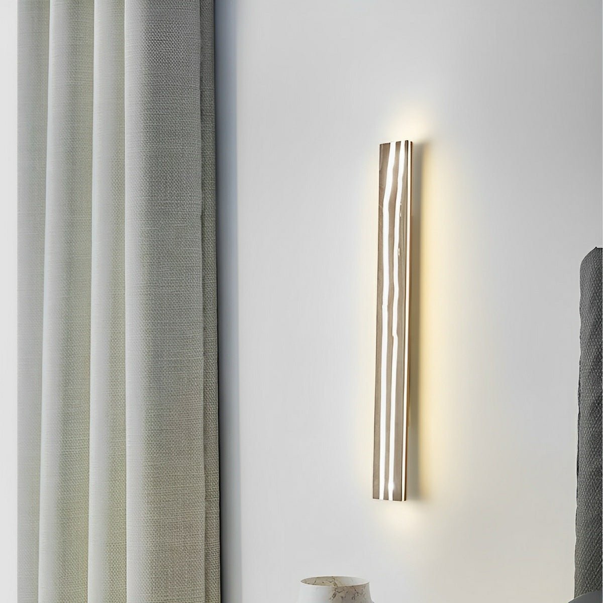 Modern Minimalist Wood Crazed Texture LED Long Strip Indoor Wall Sconce