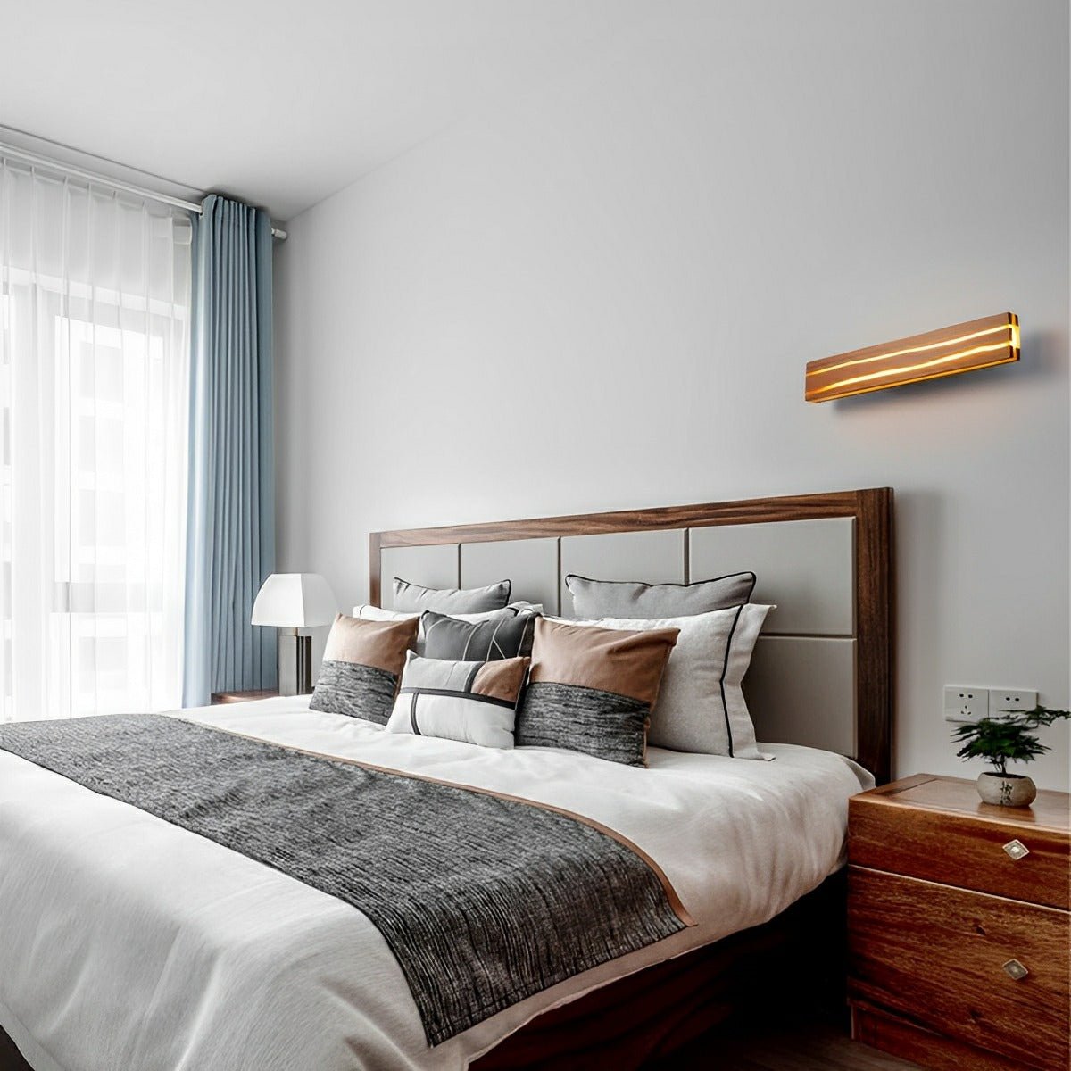 Modern Minimalist Wood Crazed Texture LED Long Strip Indoor Wall Sconce - Flare Shack