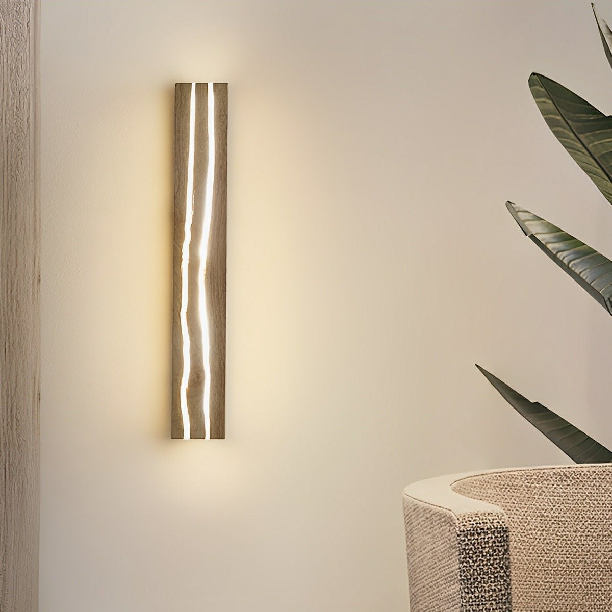 Modern Minimalist Wood Crazed Texture LED Long Strip Indoor Wall Sconce - Flare Shack