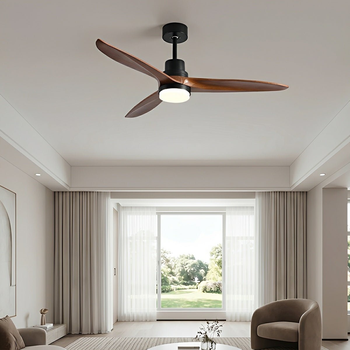 Modern Minimalist Wood DC Motor Reversible Ceiling Fan with Light - Flare Shack