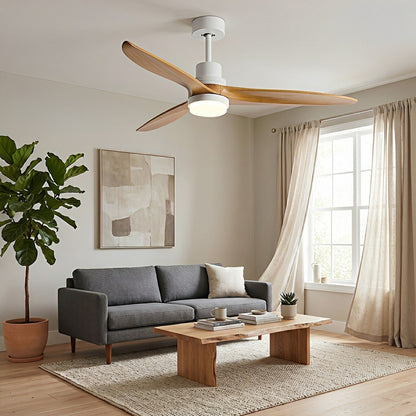 Modern Minimalist Wood DC Motor Reversible Ceiling Fan with Light