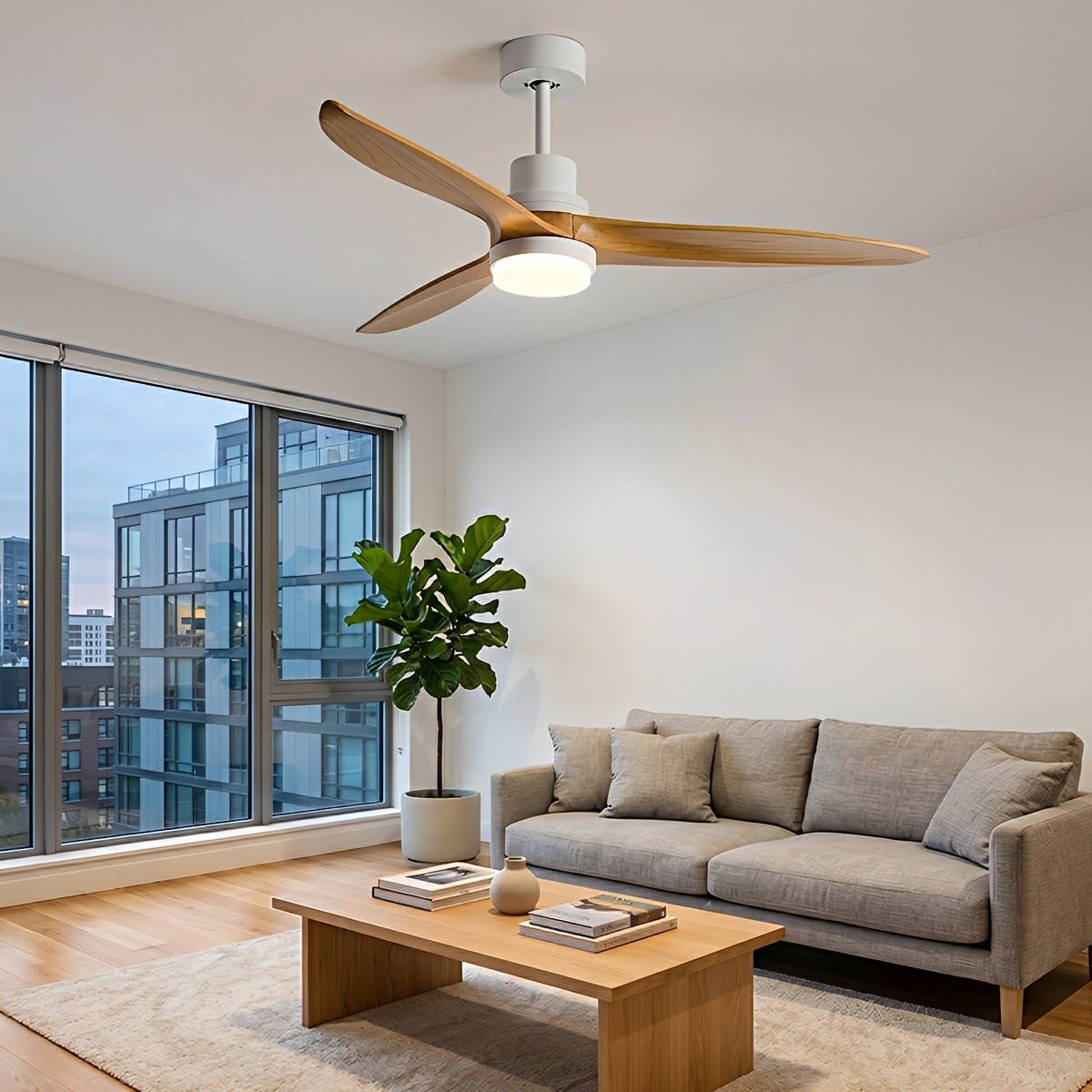 Modern Minimalist Wood DC Motor Reversible Ceiling Fan with Light - Flare Shack