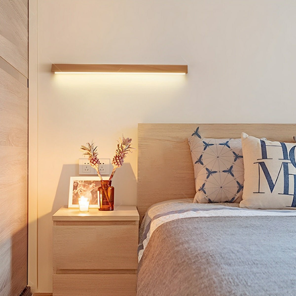 Modern Minimalist Wood Down LED Long Strip Indoor Wall Sconce