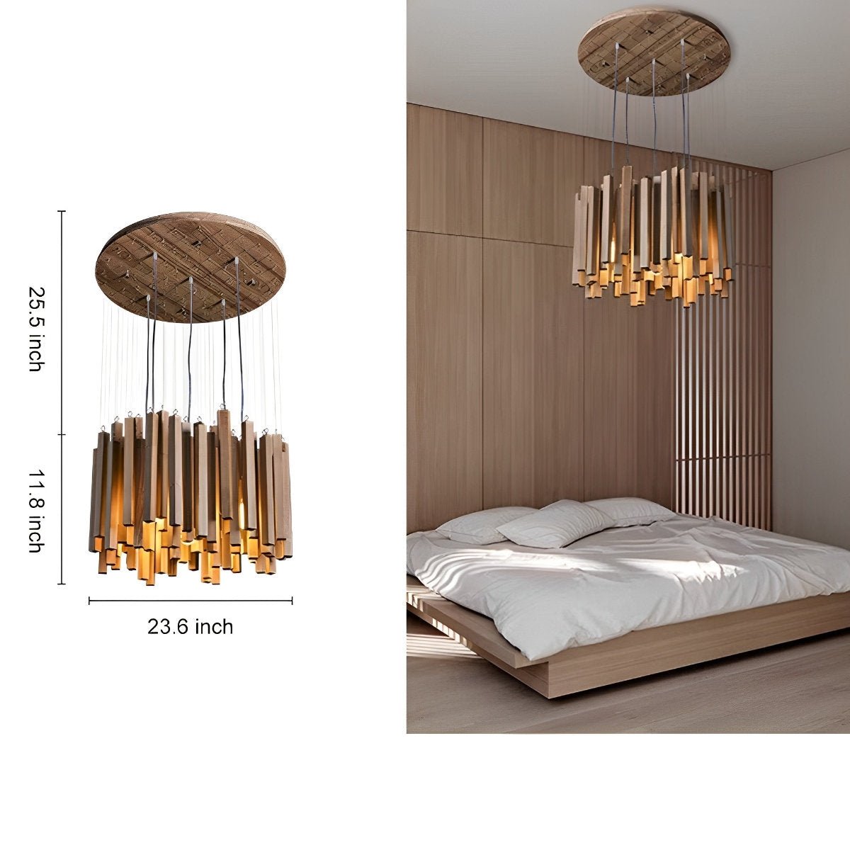 Flare Shack Modern Minimalist Wood Firewood Stick Chandelier Light