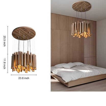 Flare Shack Modern Minimalist Wood Firewood Stick Chandelier Light