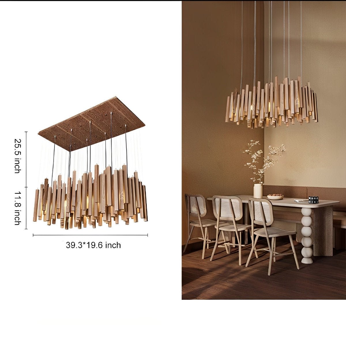 Flare Shack Modern Minimalist Wood Firewood Stick Chandelier Light