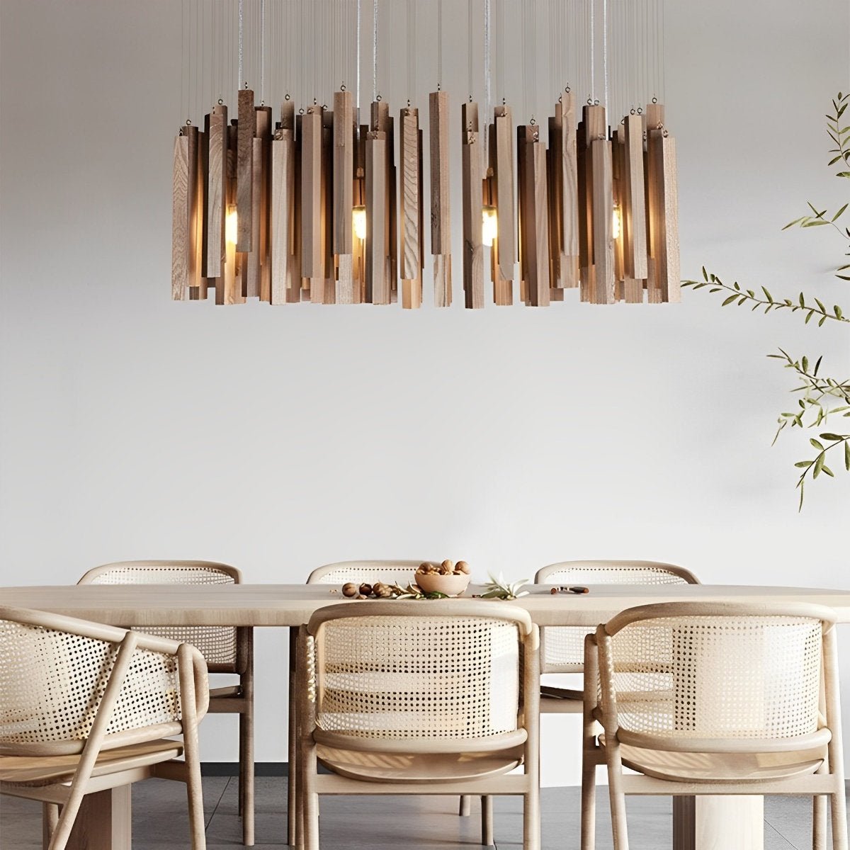 Flare Shack Modern Minimalist Wood Firewood Stick Chandelier Light