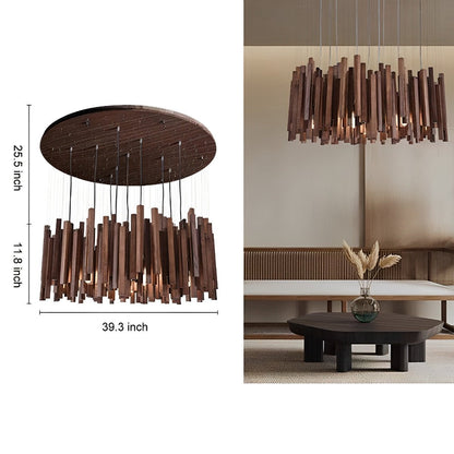 Flare Shack Modern Minimalist Wood Firewood Stick Chandelier Light