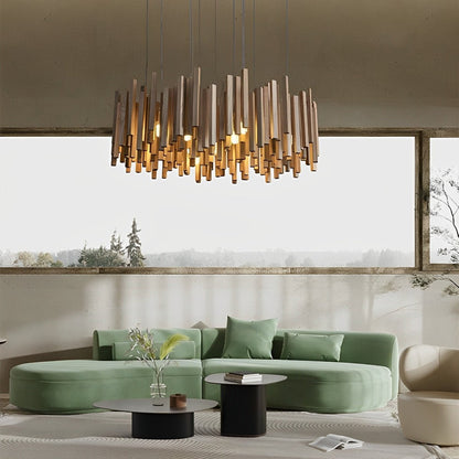 Flare Shack Modern Minimalist Wood Firewood Stick Chandelier Light