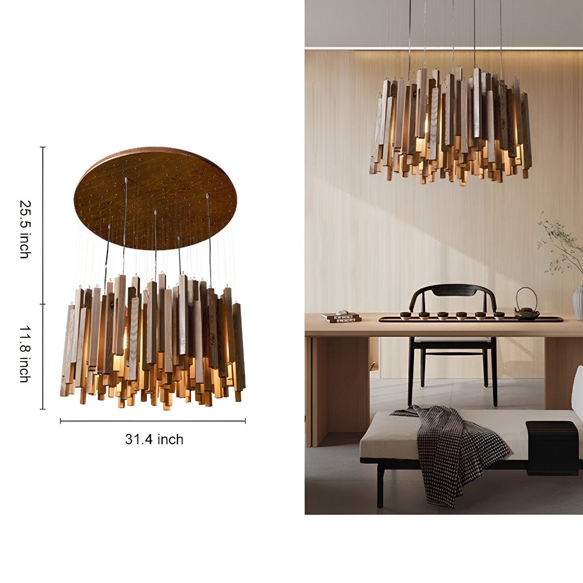 Modern Minimalist Wood Firewood Stick Chandelier Light - Flare Shack