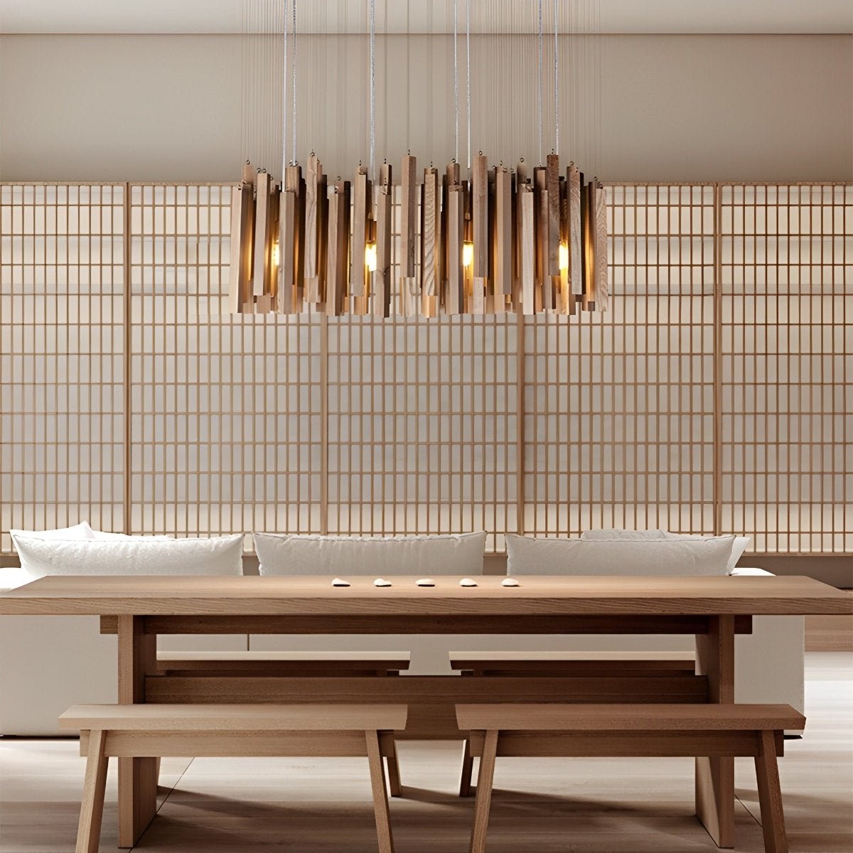 Flare Shack Modern Minimalist Wood Firewood Stick Chandelier Light