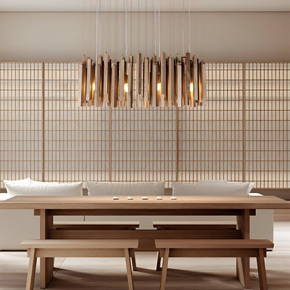 Flare Shack Modern Minimalist Wood Firewood Stick Chandelier Light